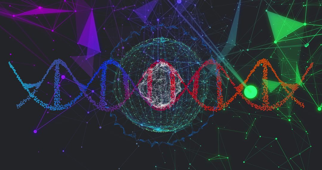 Colorful DNA Strand with Digital High-Tech Interface Visualization