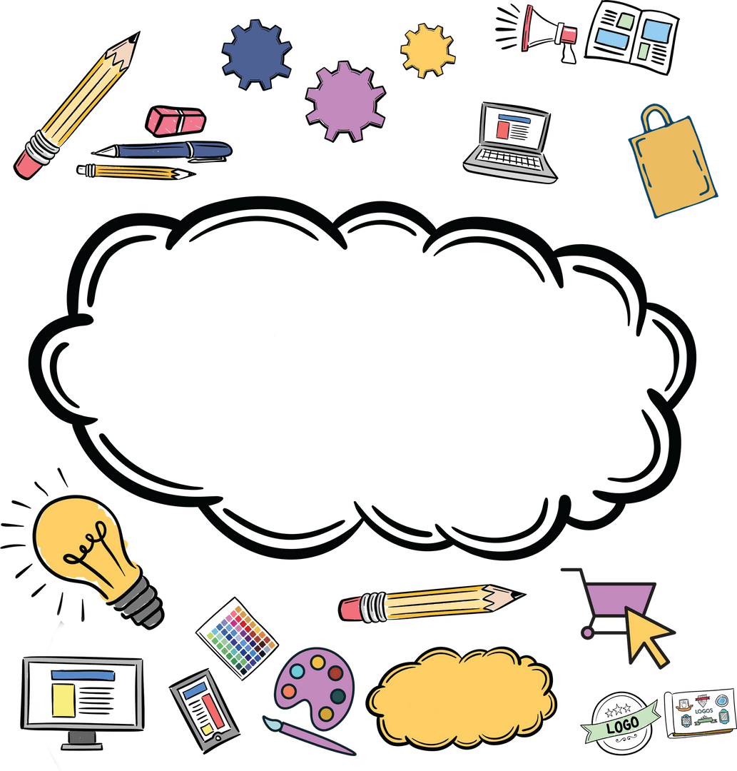 Business and Communication Symbols on Transparent Background