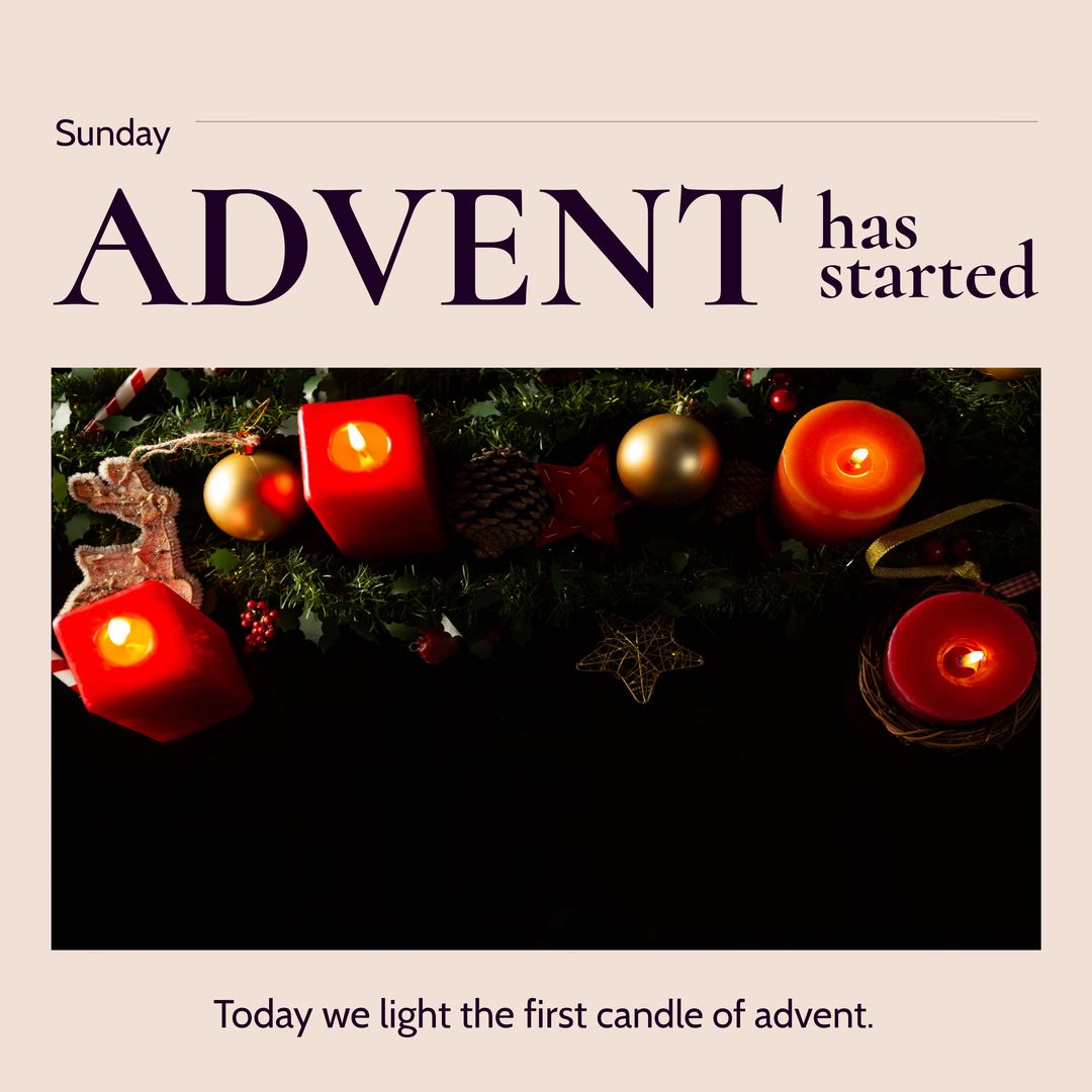 Composition of advent has started text with candles and decorations on beige background - Download Free Stock Templates Pikwizard.com