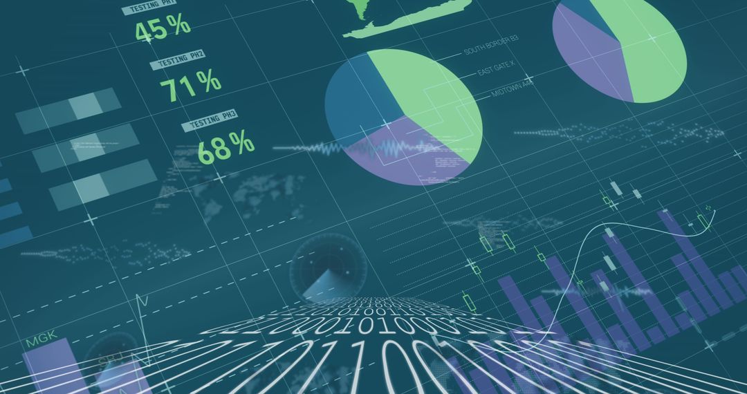 Digital Data and Business Analytics on Blue Background