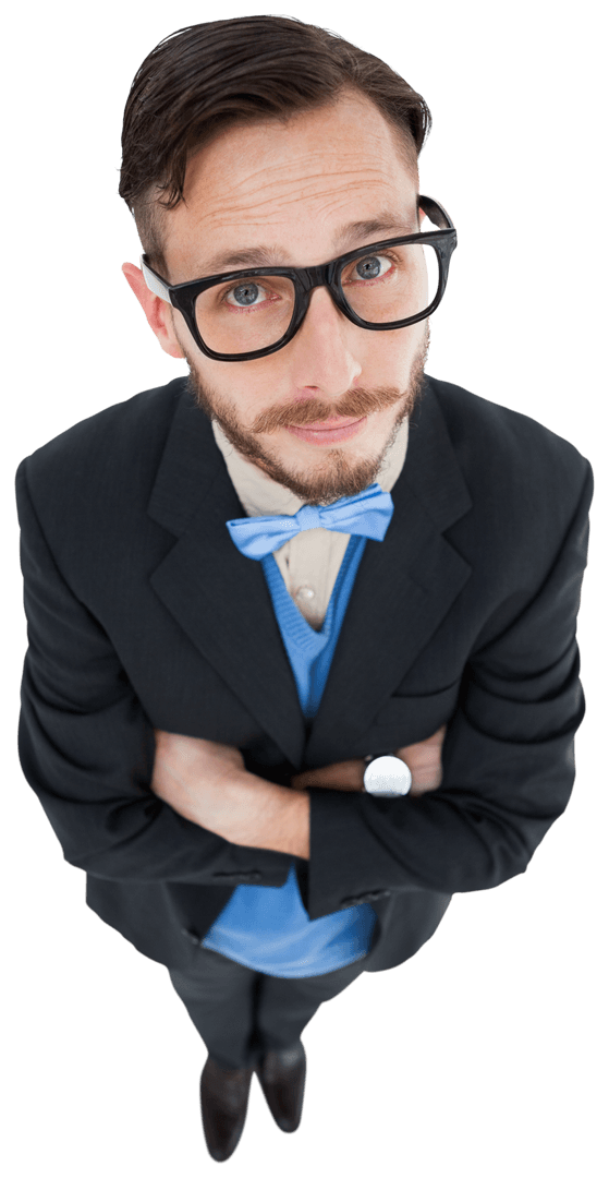 Geeky Hipster with Bow Tie and Glasses on Transparent Background