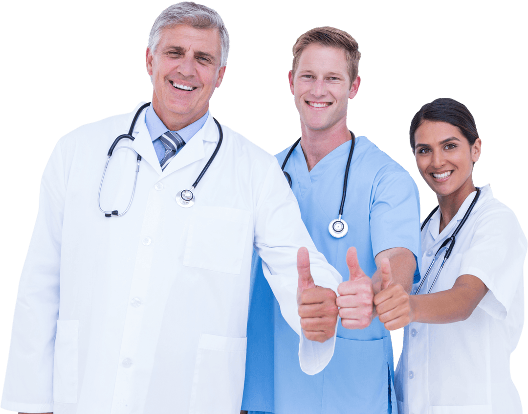 Transparent Happy Doctors Giving Thumbs Up Confident Healthcare Team