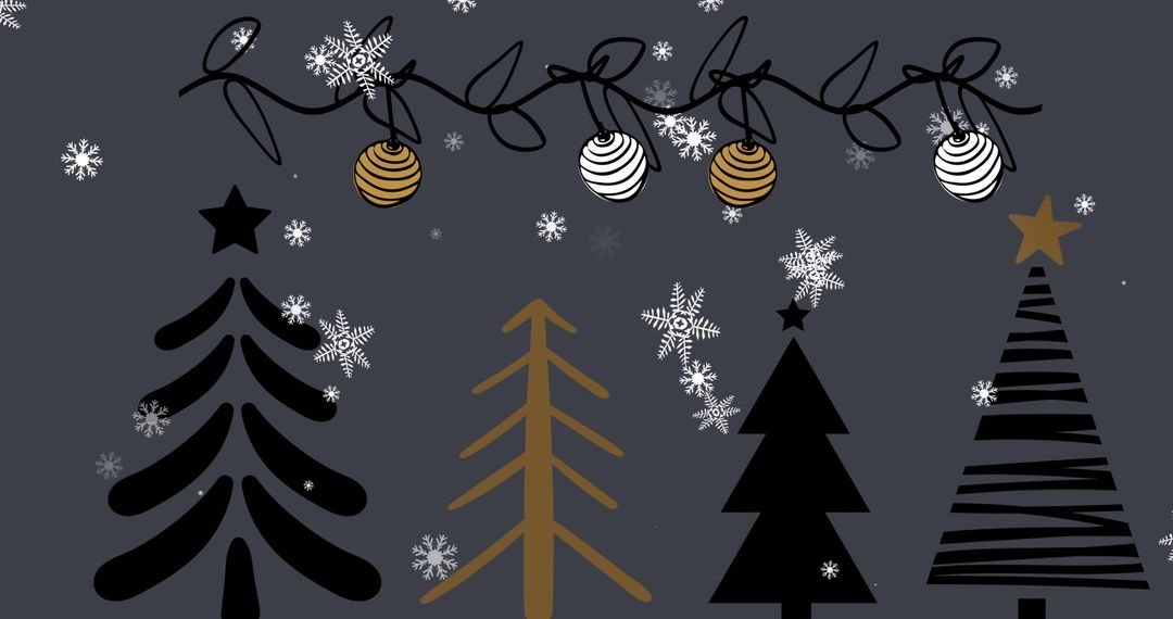 Festive Winter Scene with Hanging Ornaments and Snowflakes