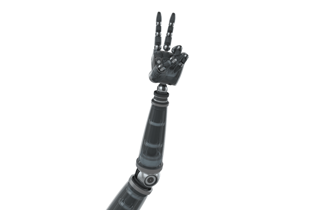 Transparent Black Robot Hand Making Victory Gesture