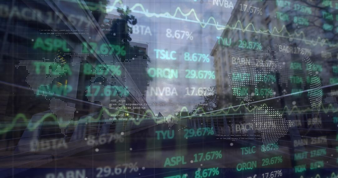 Financial Market Data Overlay on Urban Cityscape