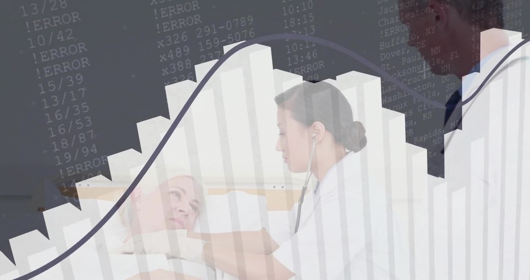 Medical Team Examining Patient with Data and Technology Overlay