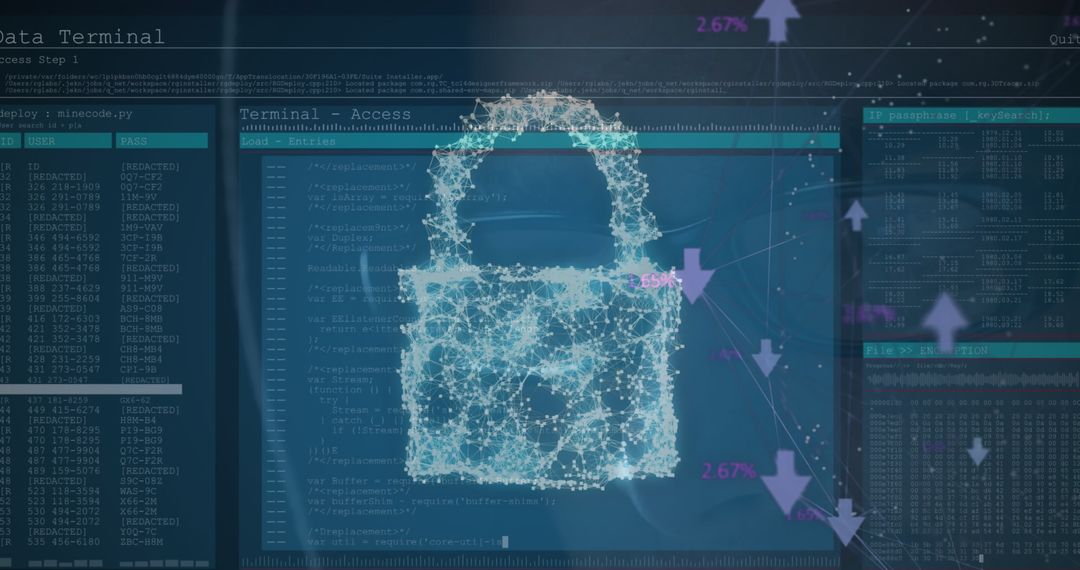 Abstract Digital Padlock Overlayed on Network Data Screen