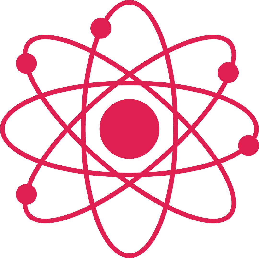 Flat Red Atom Icon with Electrons on Transparent Background