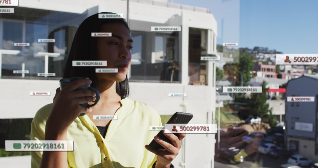 Woman with Smartphone Engaging with Social Media Application Interfaces