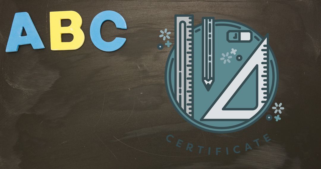 Education Symbols on Blackboard Background with ABC Letters