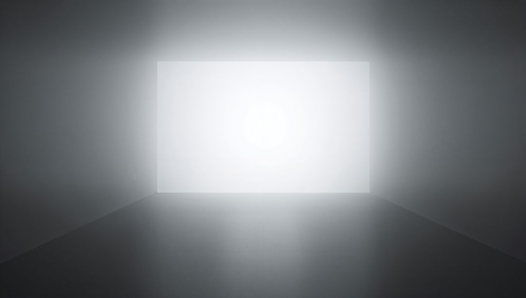 Glowing Rectangular Portal Flooding Minimal Monochrome Corridor with Symmetrical Perspective