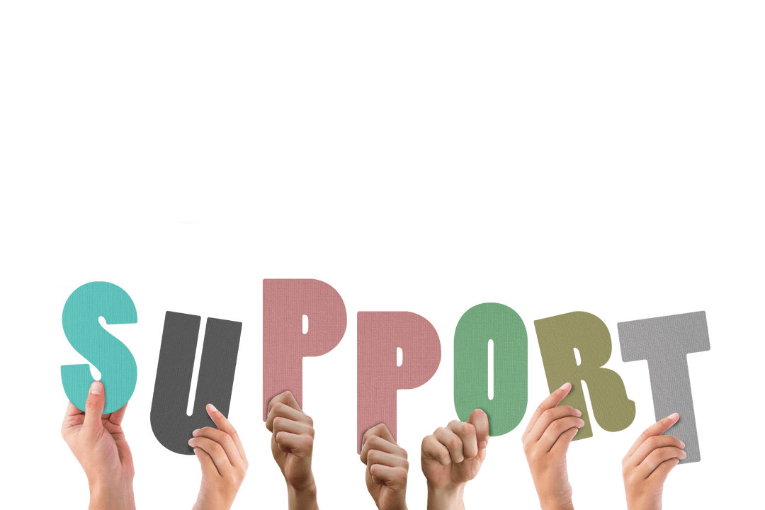 Hands Holding Support Text on Transparent Background