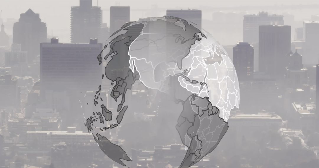 Spinning Globe Over Cityscape Highlighting Global Networking