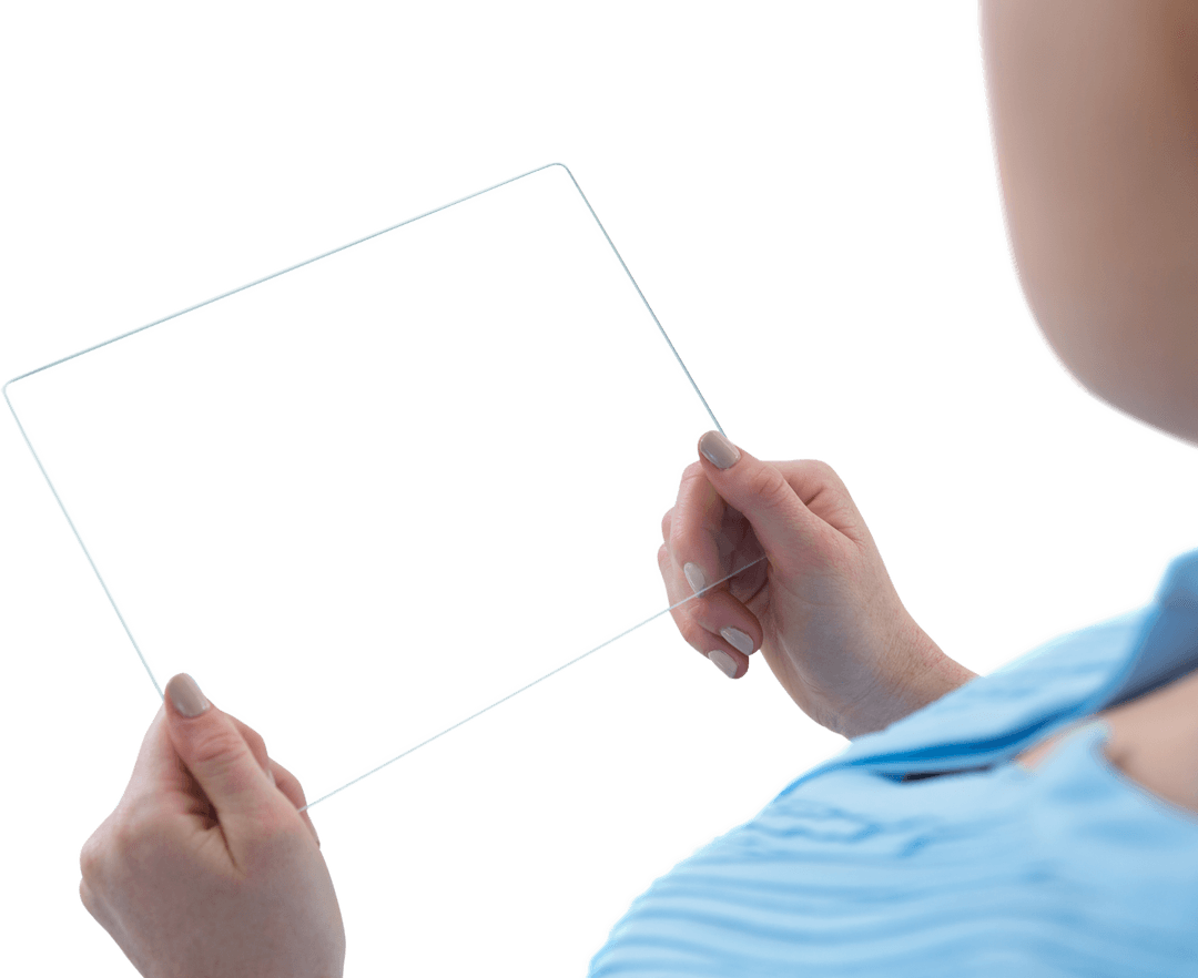 Businesswoman Holding Futuristic Transparent Display Panel