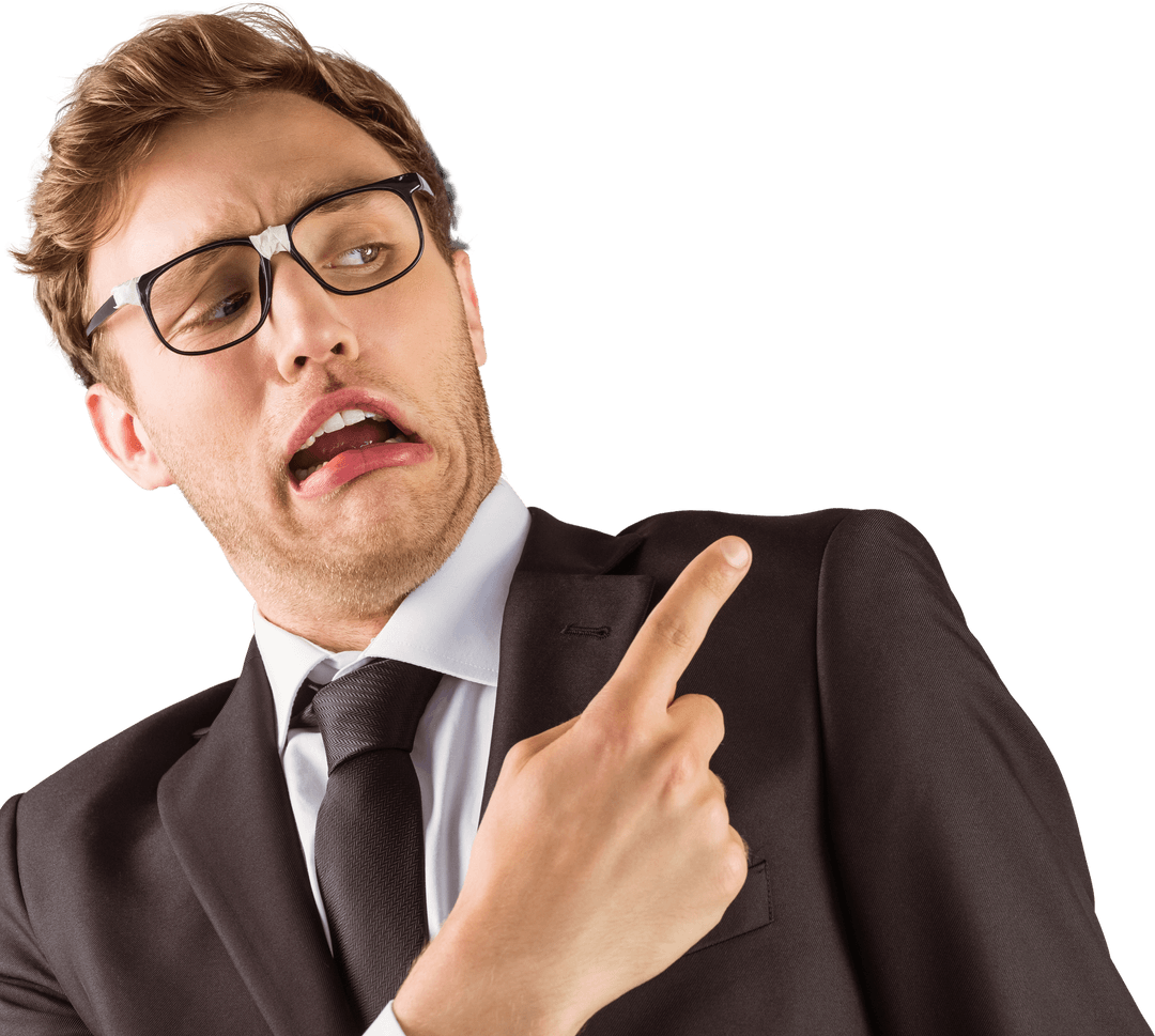 Transparent Digitally Restless Businessman Gesturing Off-Camera