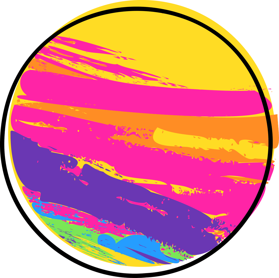 Flat Abstract Circle with Colorful Brush Strokes on Transparent Background