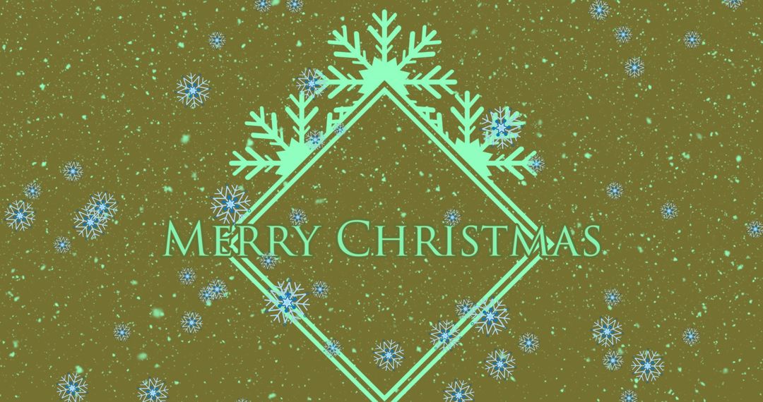 Merry Christmas Card with Green Geometric Snowflake Design