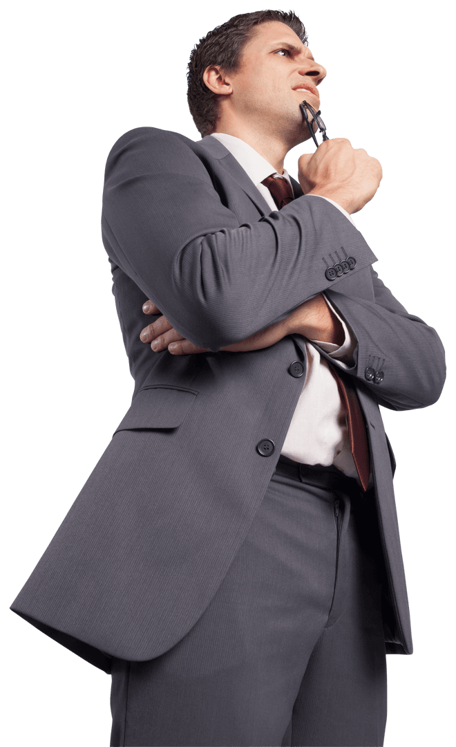 Transparent Image of Businessman Contemplating with Glasses