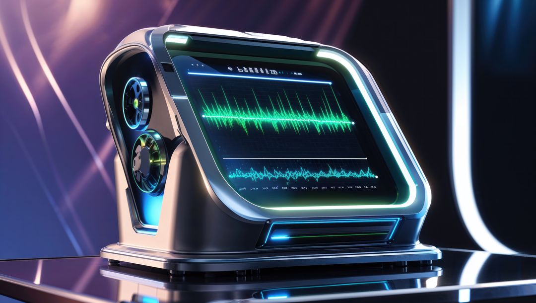 Futuristic monitoring device with touchscreen display, seismograph concept