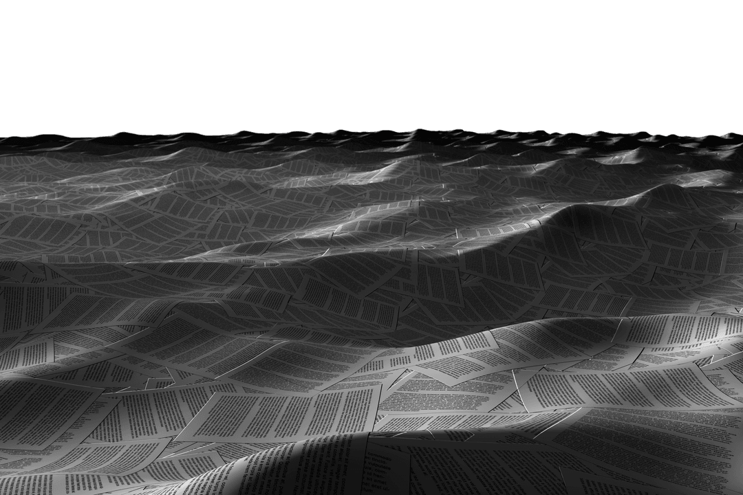 Transparent Waves of Printed Paper Creating a Surreal Landscape