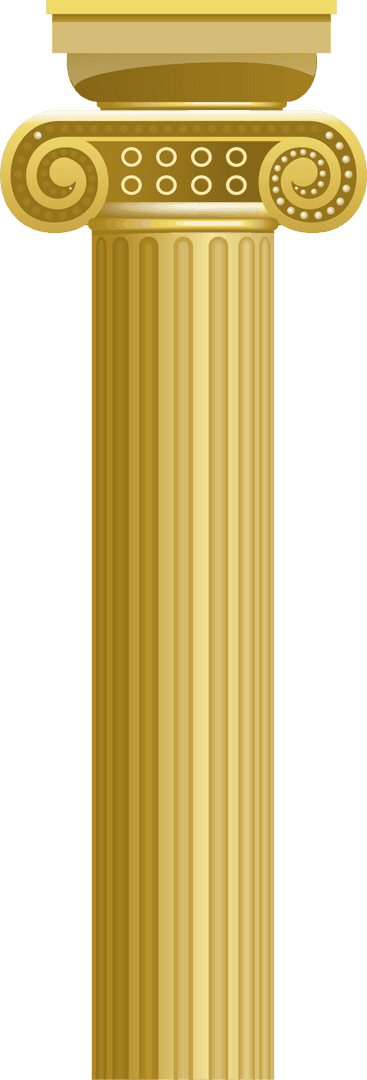 Gold Ionic Column Vector with Fluted Shaft on Transparent Background
