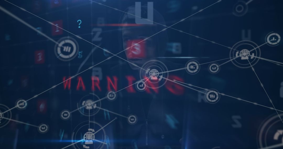 Cybersecurity Threat with Warning and Network Connections Overlay