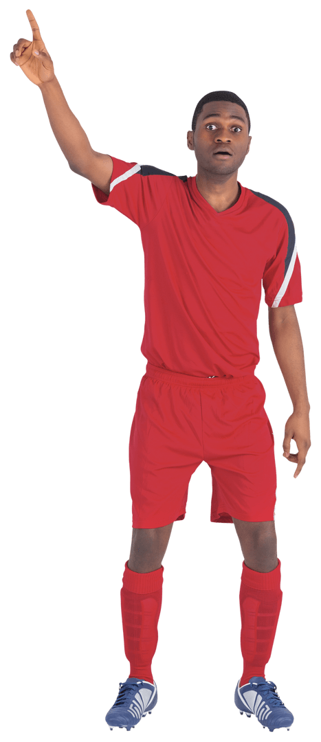 Soccer Player Raising Hand in Red Uniform Transparent Background