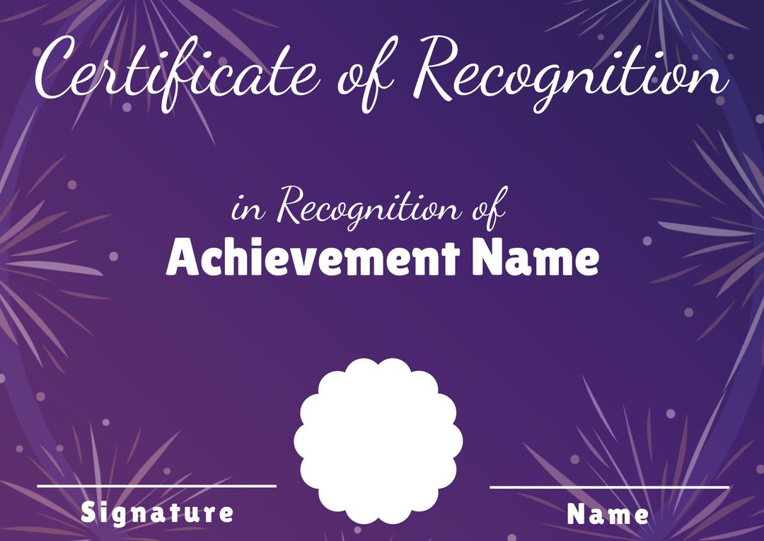 Vibrant Certificate of Recognition Template with Fireworks for Awards - Download Free Stock Templates Pikwizard.com