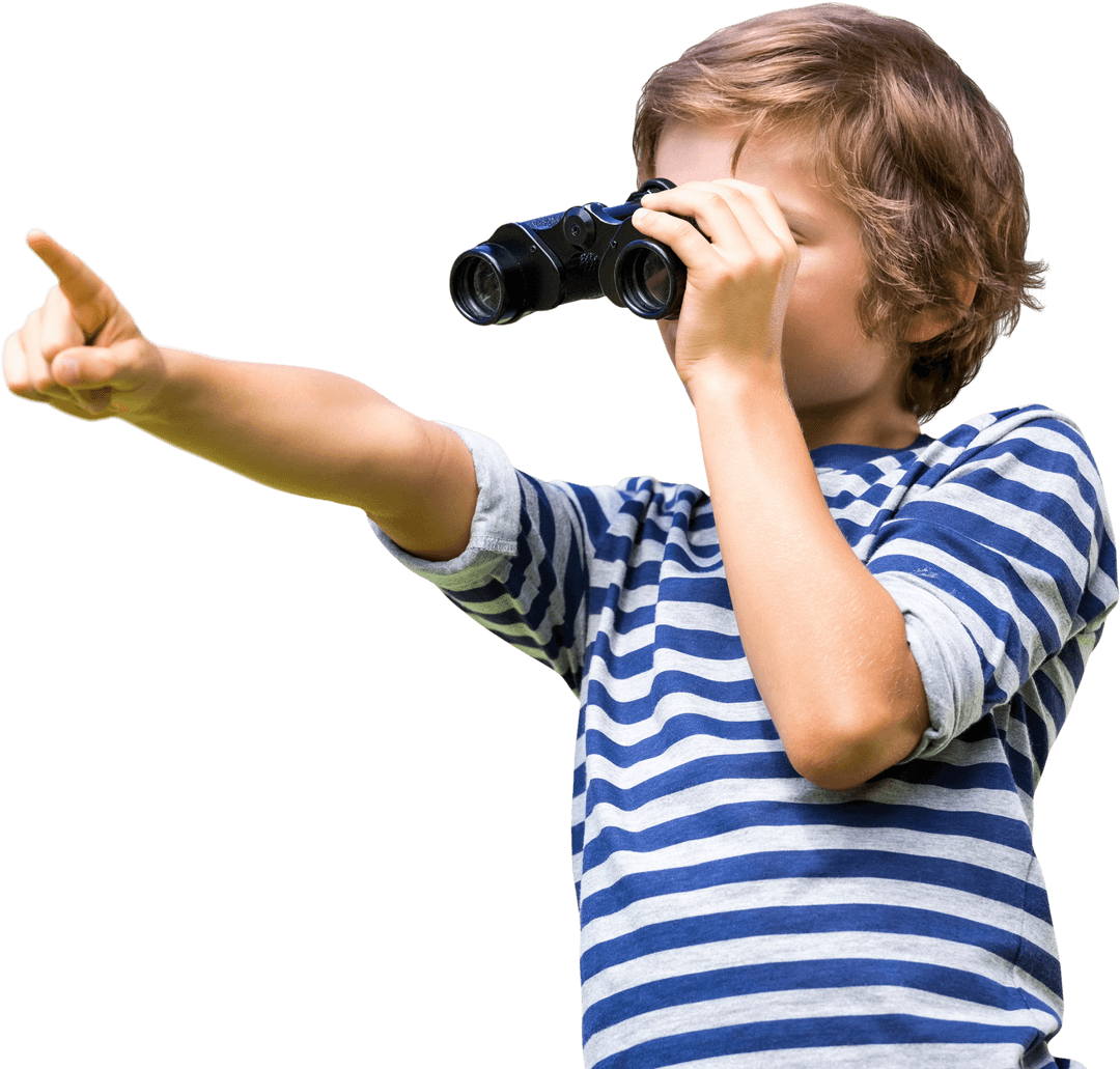Young Boy Exploring with Binoculars Transparent Image