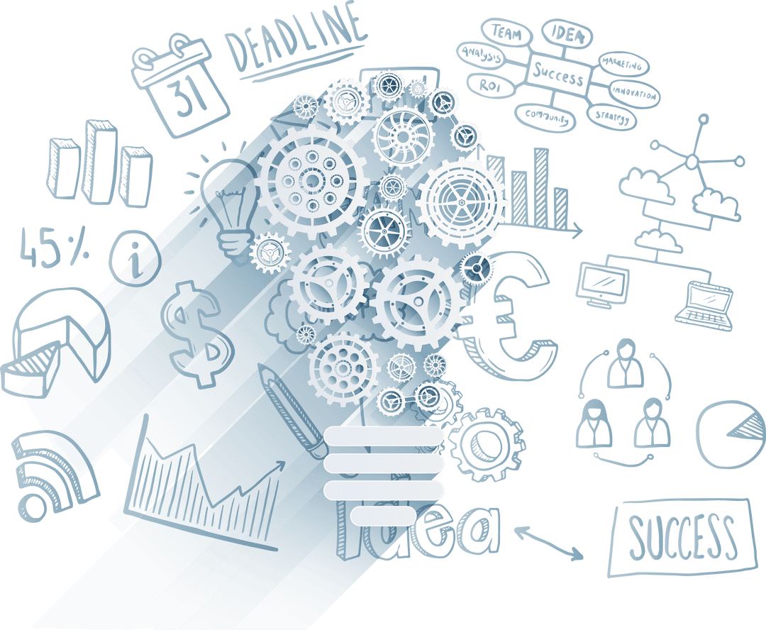 Creative Business Illustration with Icons on Transparent Background