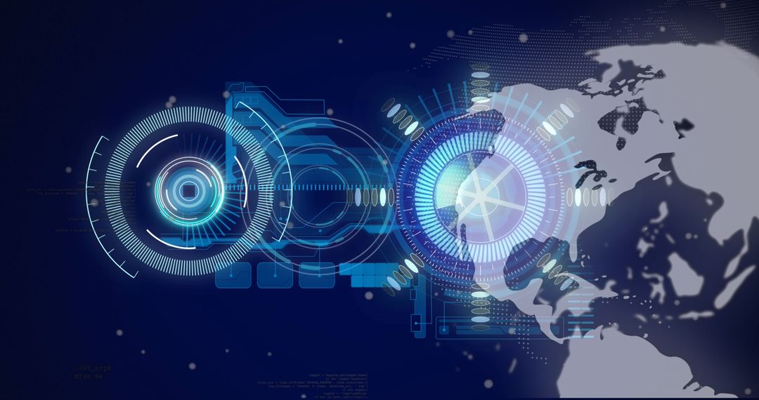 Global Digital Data Processing on Navy Blue Background