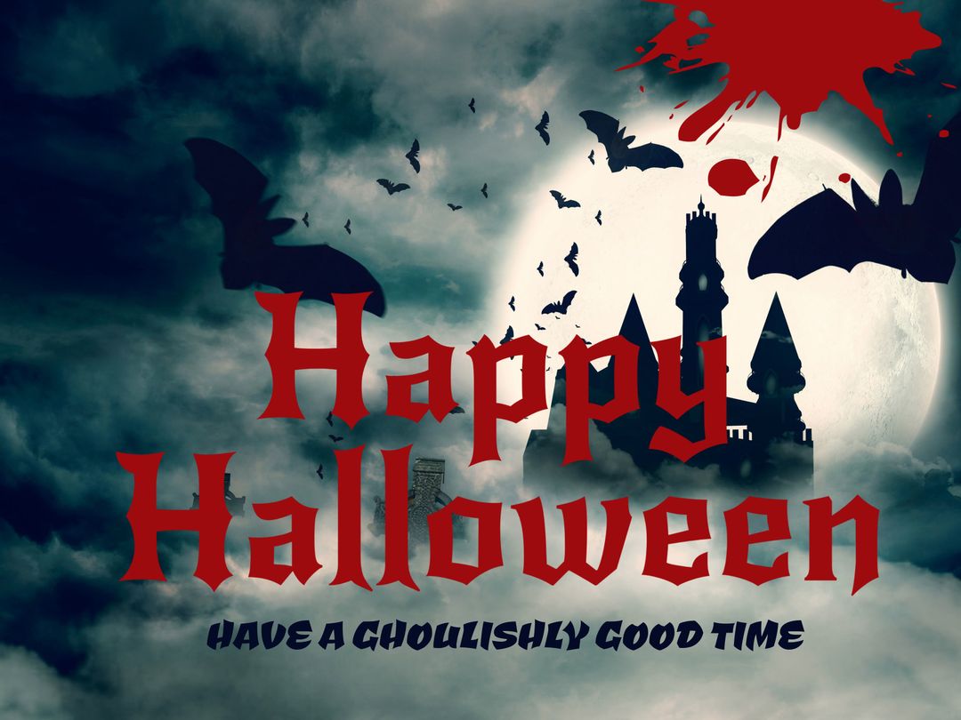 Spooky Halloween Celebration with Haunted Castle and Bats