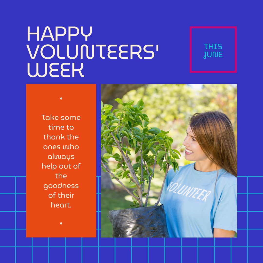 Volunteers Week Celebration with Smiling Volunteer Holding Young Plant