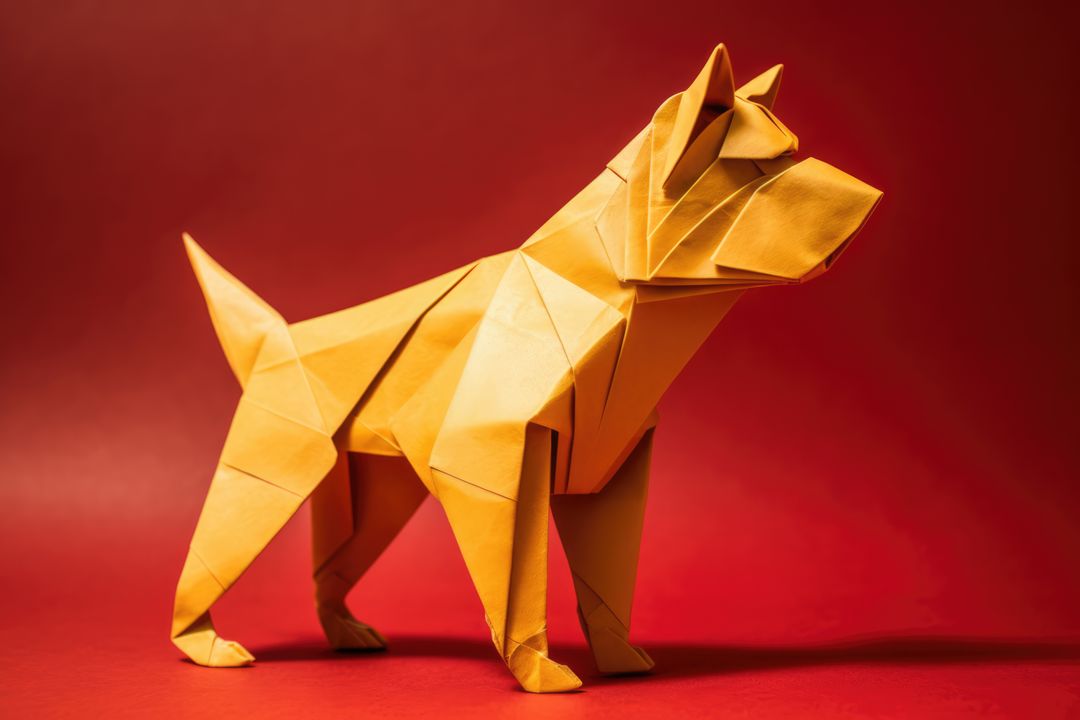Close up of origami figure of dog on red background, created using generative ai technology - Free Images, Stock Photos and Pictures on Pikwizard.com