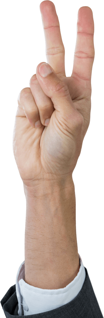 Transparent Arm of Businessman Showing Peace Sign Gesture