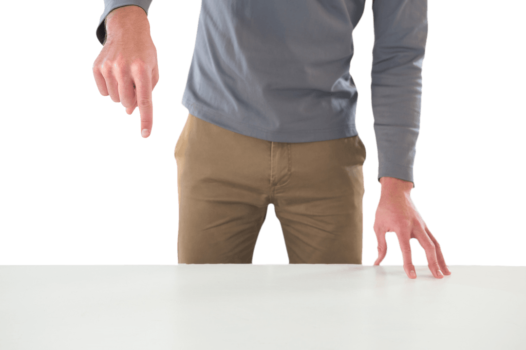 Transparent Gesture by Businessman Standing at Table