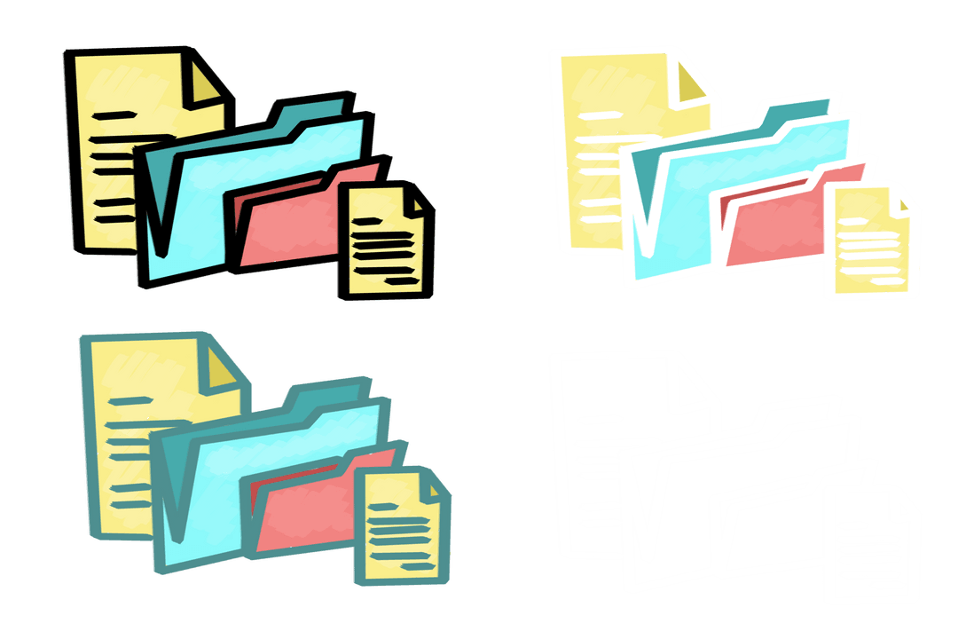 Colorful Folders and Documents Illustration on Transparent Background
