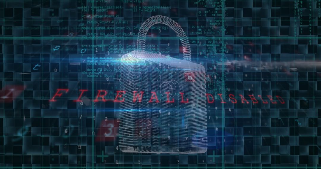 Digital Padlock with Firewall Disabled Warning for Cybersecurity