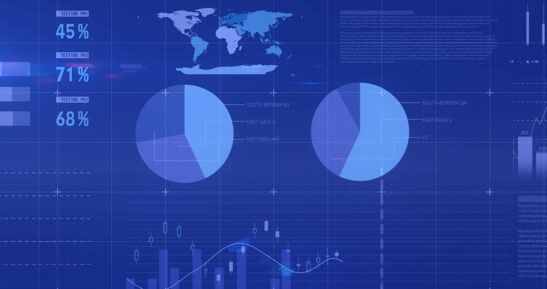 Blue Digital Interface with Charts and Graphics