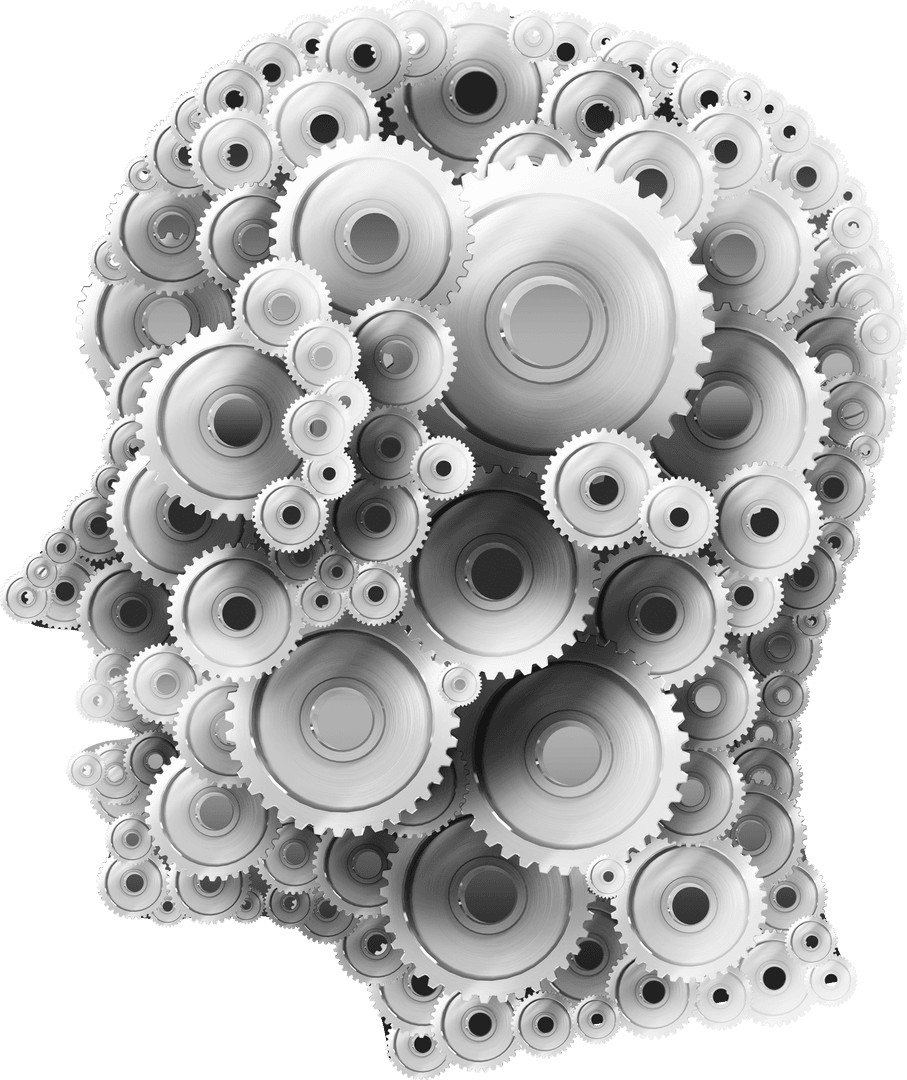 Transparent Pattern of Cogs Forming Human Head Shape