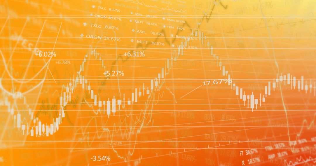 Abstract Financial Data with Rising Line Graphs in Orange