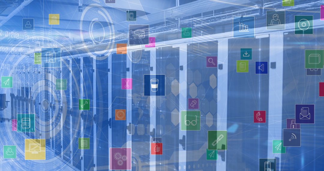 Digital Icons and Servers Reflecting Global Communication Network