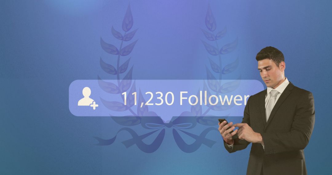 Businessman Analyzing Social Media Followers with Digital Interface