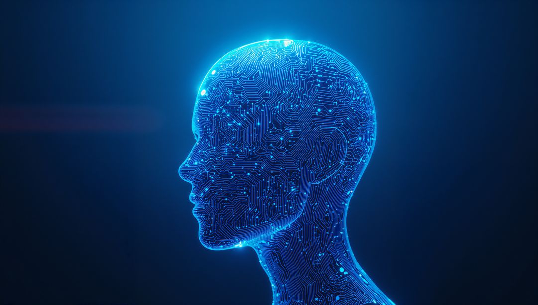 Futuristic Digital Human with Glowing Cybernetic Circuitry