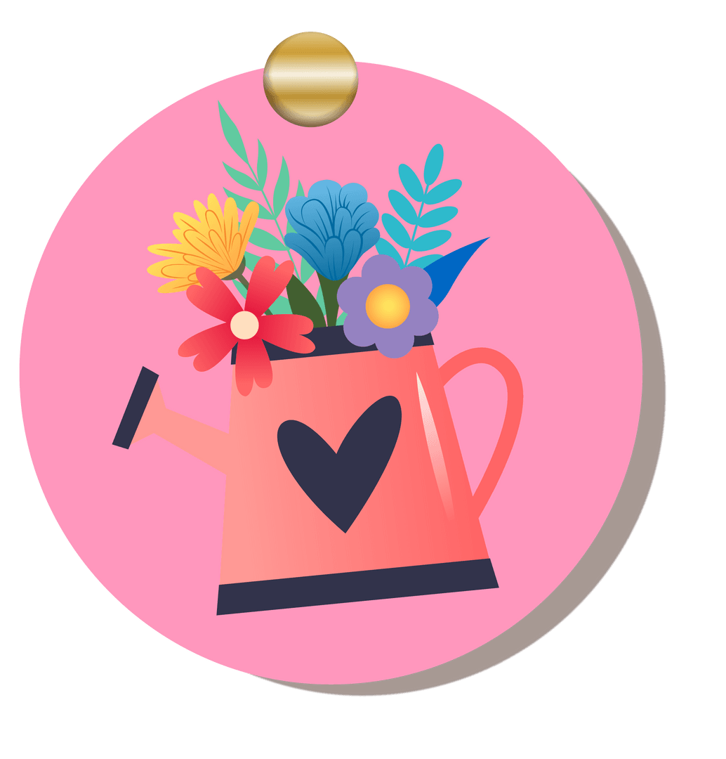 Botanical Watering Can on Coral Tag with Heart Design, Transparent