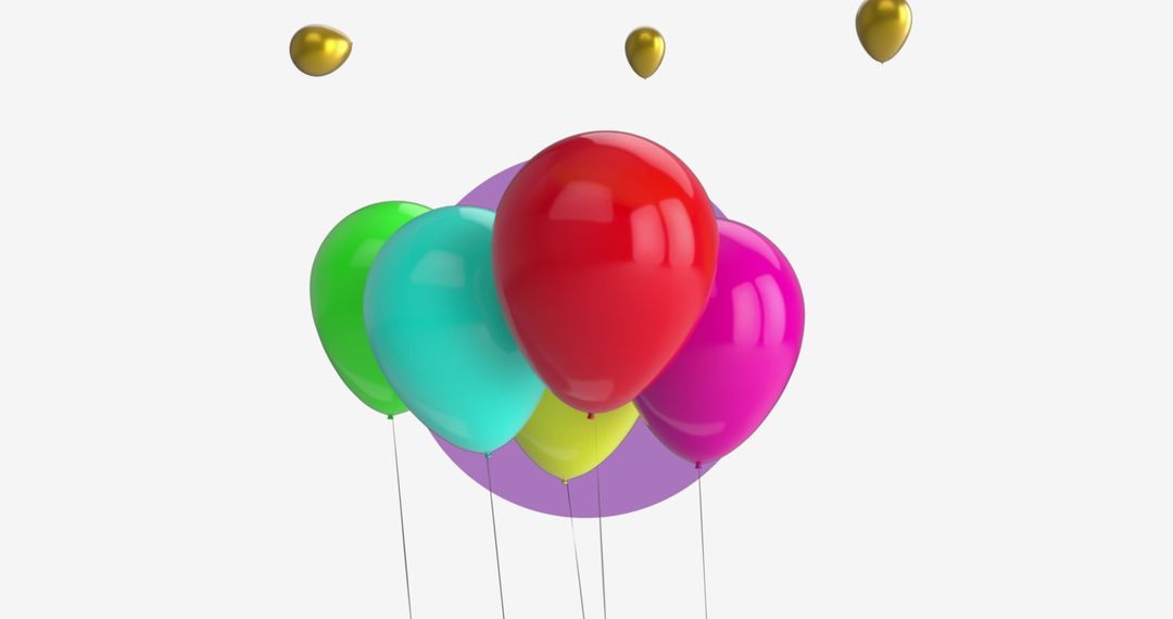 Vibrant multicolored balloons with gold accent on white background