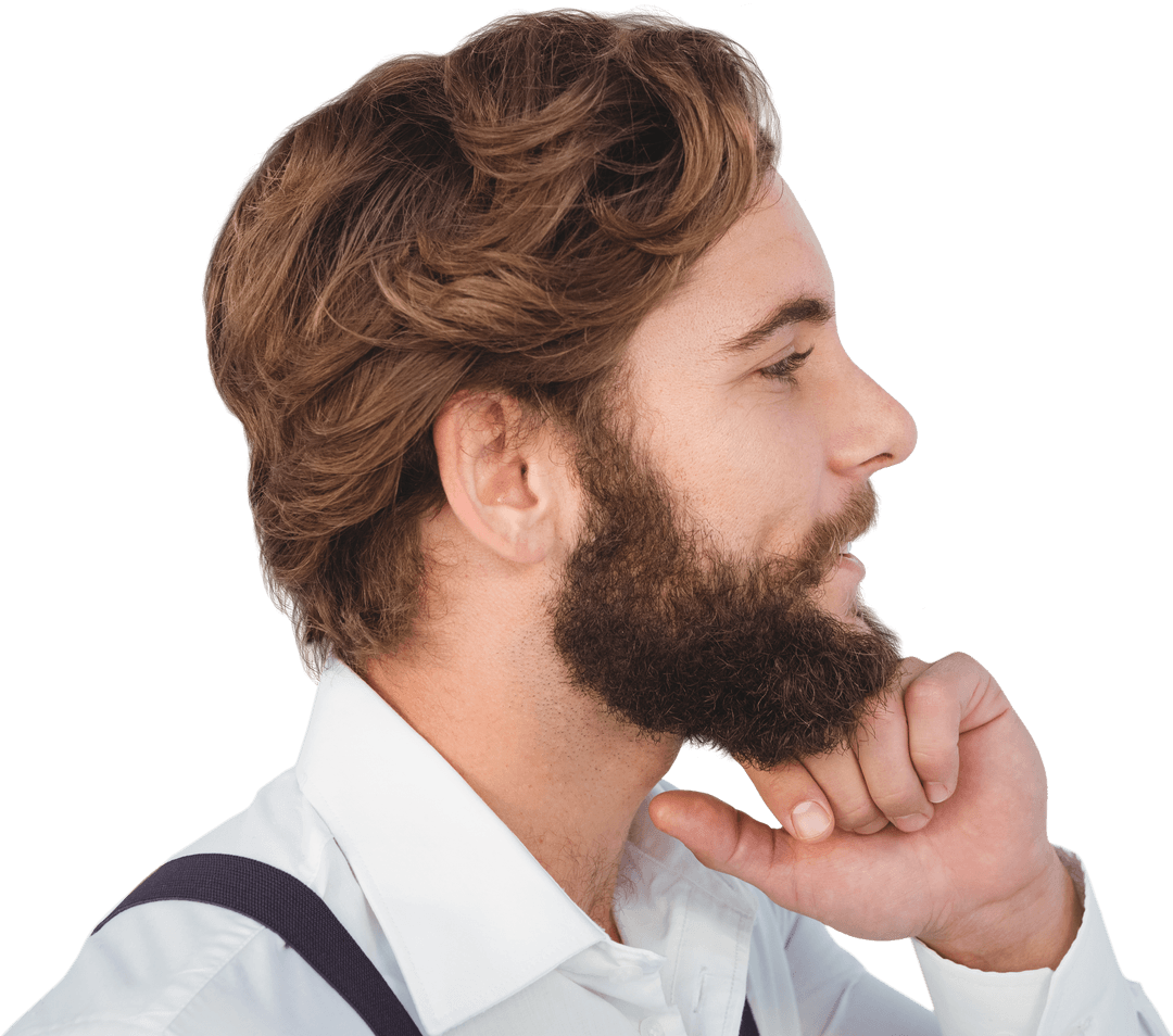 Profile View of Smiling Bearded Hipster Transparent Background