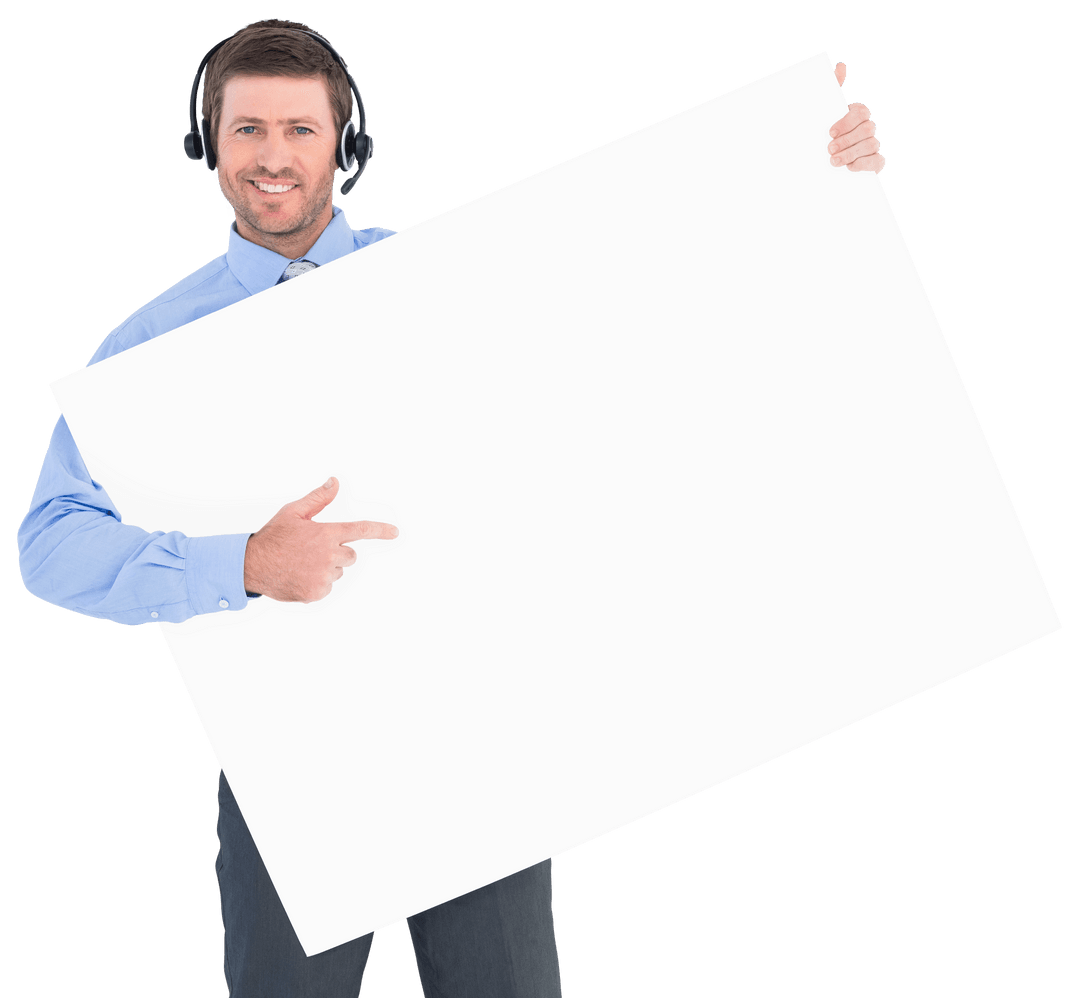 Business Professional Presenting Blank White Board with Headset