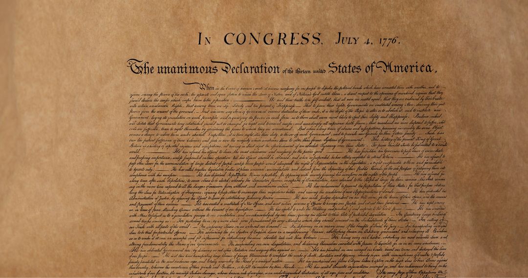 Digital Display of US Declaration of Independence on Historical Background