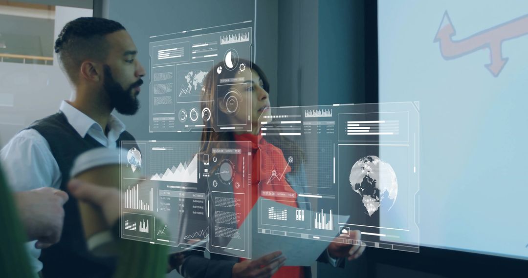 Business Team Analyzing Interactive Data Projections